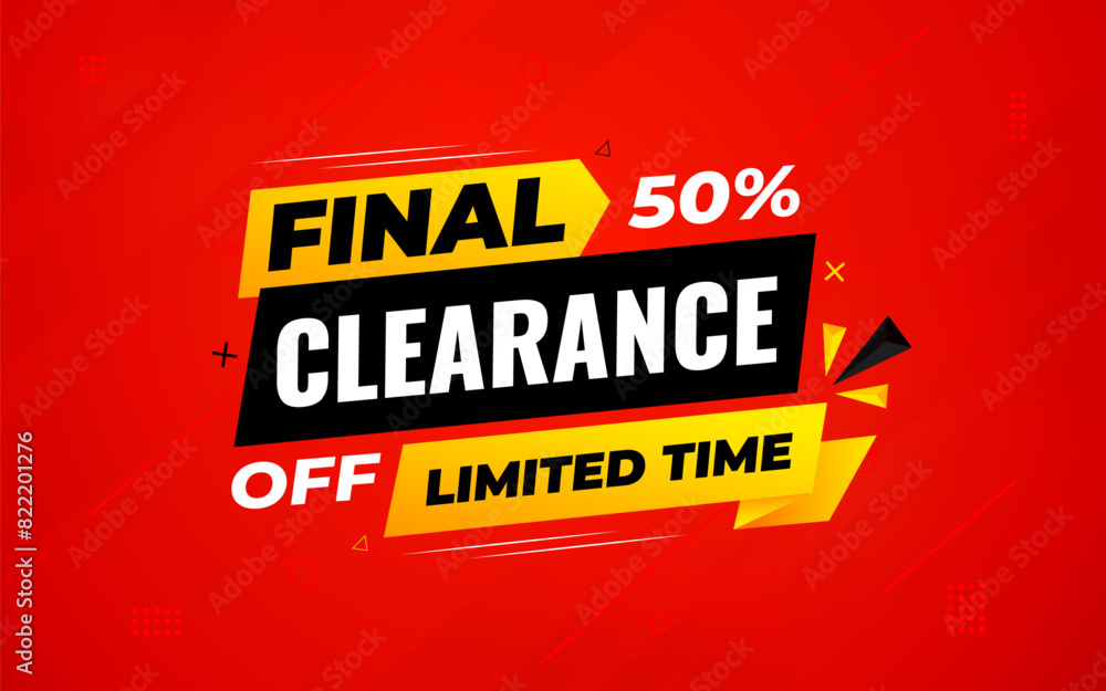Fototapeta premium Final clearance special sale banner template design, Special offer sale tag, sale offer banner. Sale discount promotion template for marketing, vector editable illustration.