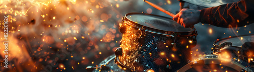 Vibrant Energy: Capturing the Rhythm of Music with a Photo Realistic Concept of a Man Playing Drums   Dynamic Hobby and Creative Expression