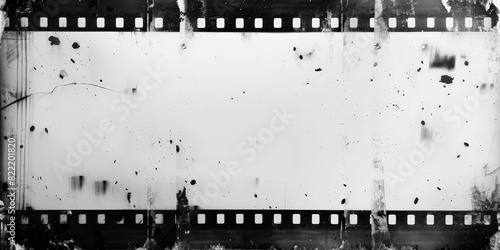 A blank white film strip with grunge texture on the edges on white background. vintage grunge film ,  dirty gritty analog vignette border, scratched and streaked negative strip