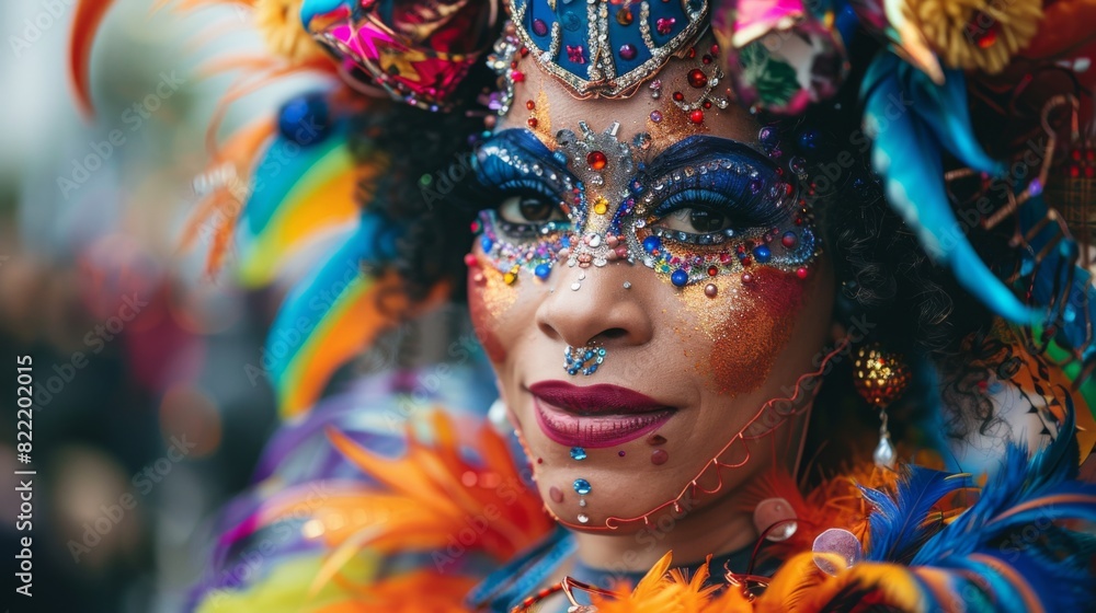 Drag performer in a vibrant costume, getting ready for a performance Drag performer in a vibrant costume, getting ready for a performance