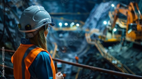 Mining engineer in hard hat at the mine