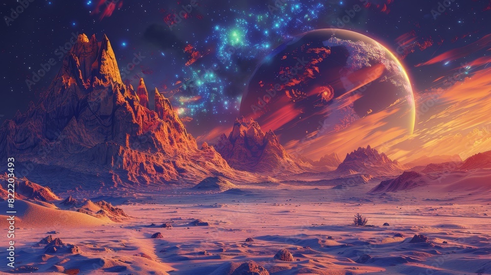 The image is a beautiful landscape of an alien planet The image is a beautiful landscape of an alien planet