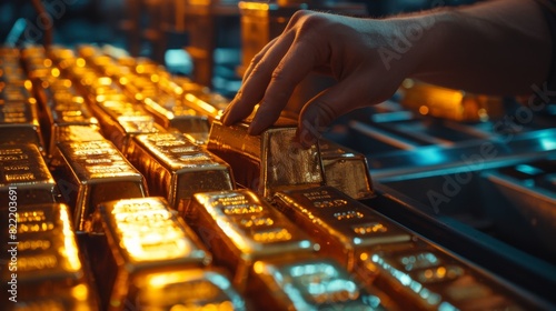 Gold bars being counted and logged by a financial analyst in a treasury photo