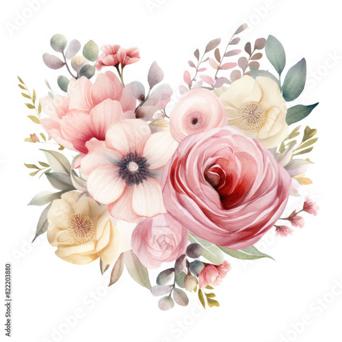 Watercolor Iove Of Different Flowers, clipart Illustration, Generative Ai photo