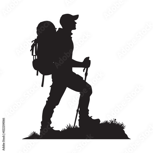 Vector Silhouette of Hiker, Black and White Hiker , Stylized Hiker Silhouette, Outdoor Adventure, Wilderness Journey 