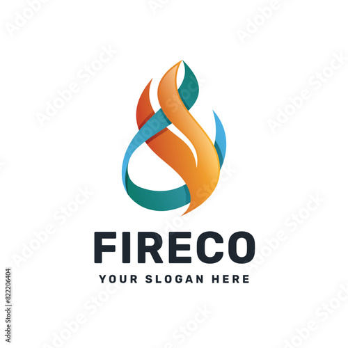 Oil and Gas Logo Concept. Fire and Water element symbols in 3D color gradient logo design