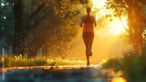 A woman enjoying physical fitness and joy while running in the park   concept of healthy and invigorating hobby captured in photorealistic imagery photo