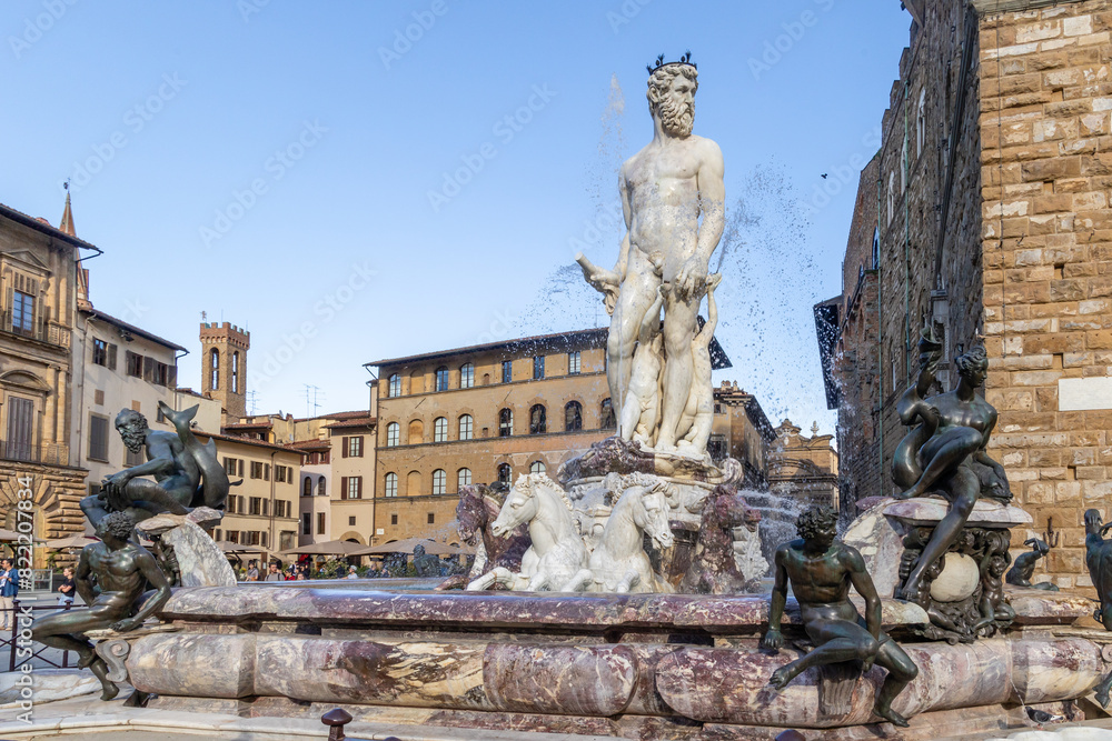 Florence, Italy - April 10, 2024: streets of Florence city center with surrounding area full of tourists in Florence, Italy Florence, Italy - April 10, 2024: streets of Florence city center with surrounding area full of tourists in Florence, Italy