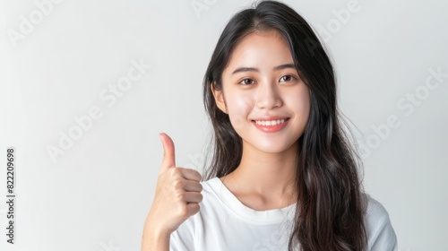 Wallpaper Mural Asian woman showing thumbs up on a white background Torontodigital.ca