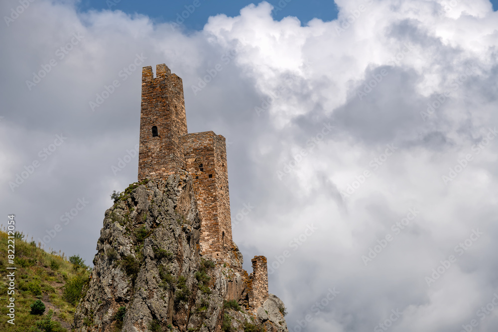 The complex of Ingush defense watchtowers Vovnushki. Guloikhi gorge. The Republic of Ingushetia. Russia The complex of Ingush defense watchtowers Vovnushki. Guloikhi gorge. The Republic of Ingushetia. Russia