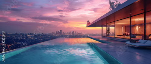 Sleek house with rooftop infinity pool overlooking city skyline