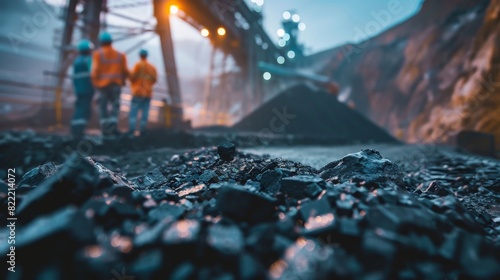 Two miners in protective workwear inspecting a coal mine photo