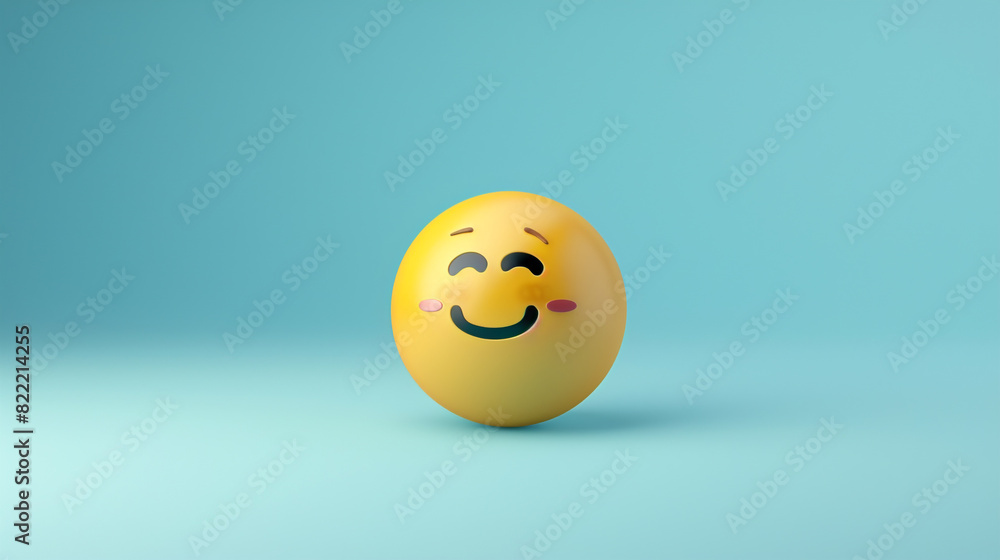 A minimalist 3D of a single yellow cheeky emoji on a solid powder blue background. A minimalist 3D of a single yellow cheeky emoji on a solid powder blue background.