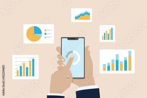 Business data analytics design concept, web report graph dashboard monitor, flat vector illustration business finance investment monitor report dashboard.