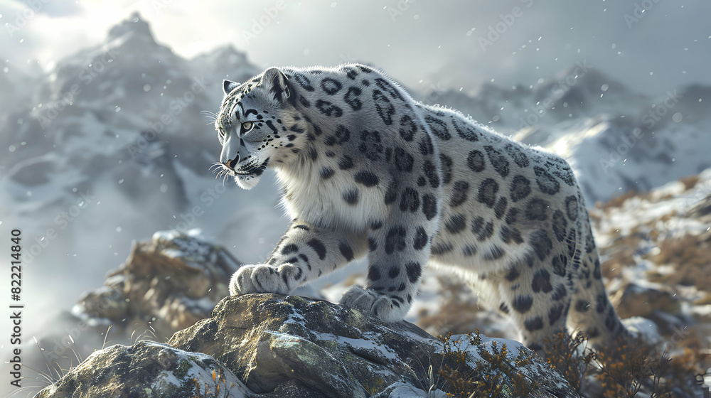 Snow leopard hunting in mountains: A display of agility and stealth in rugged landscapes Snow leopard hunting in mountains: A display of agility and stealth in rugged landscapes