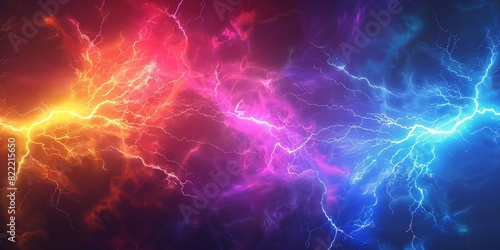 Colorful lightning background   red yellow blue purple lightning effects  colorful thunderstorm  Rainbow lightning effect. electric texture  banner