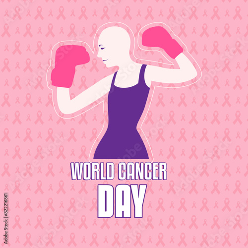 hairless woman with boxing gloves, illustration for breast cancer day