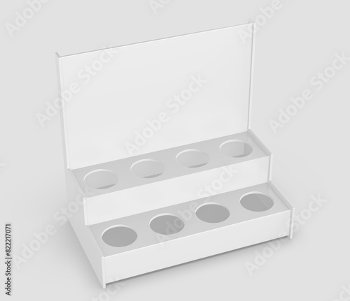 Display box advertising insert holes cardboard counter display self template 3d render illustration.