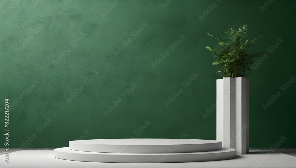 Modern 3d render white podium on green background. premium rendering Modern 3d render white podium on green background. premium rendering