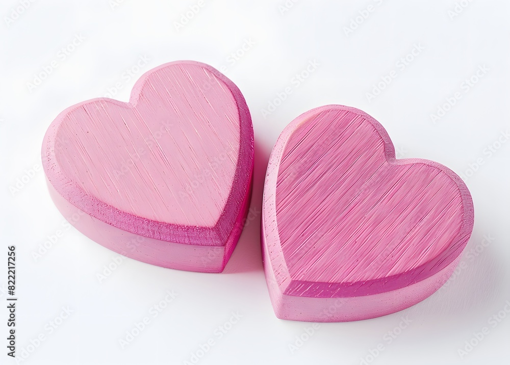 Pink Wooden Hearts on White Background for Valentine's Day Design Pink Wooden Hearts on White Background for Valentine's Day Design