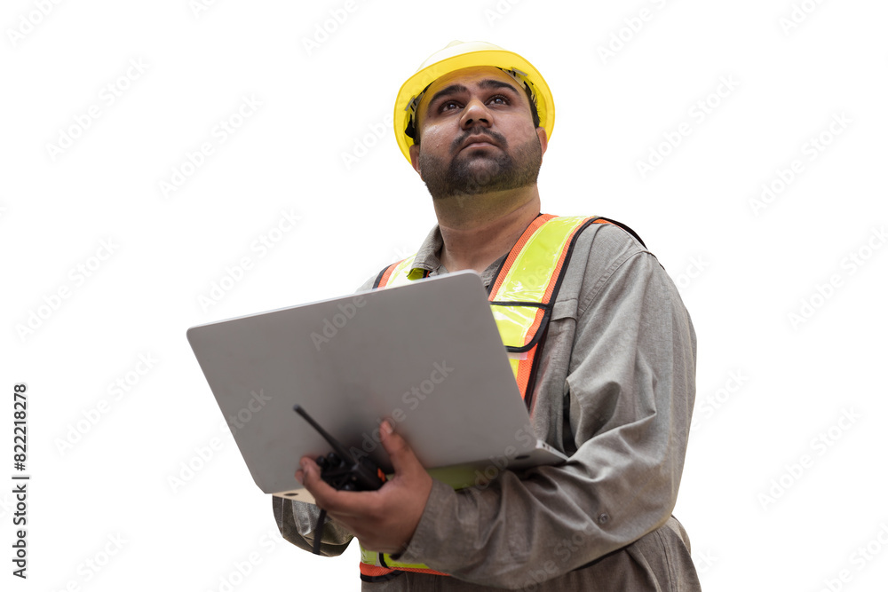 Male engineer worker on transparent background. Male technician wear safety helmet and uniform on transparent background Male engineer worker on transparent background. Male technician wear safety helmet and uniform on transparent background