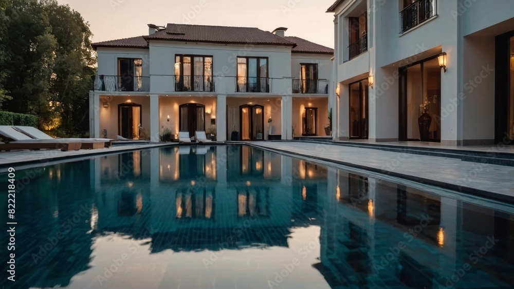 Fototapeta premium Expensive private villa with swimming pool in a private house