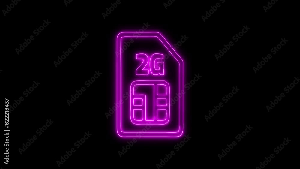 Neon 2G Sim Card Glowing Outline Icon and Symbol Animation on Black Background, HD Video Neon 2G Sim Card Glowing Outline Icon and Symbol Animation on Black Background, HD Video