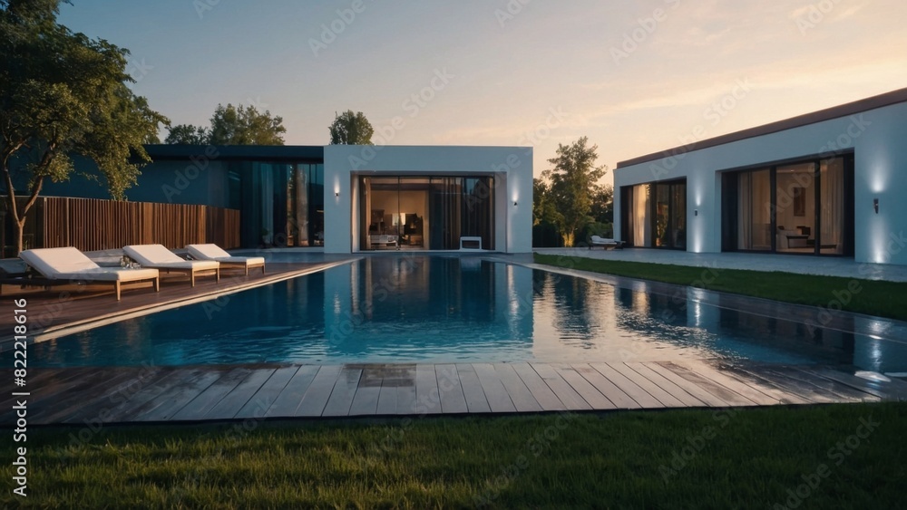 Fototapeta premium Expensive private villa with swimming pool in a private house