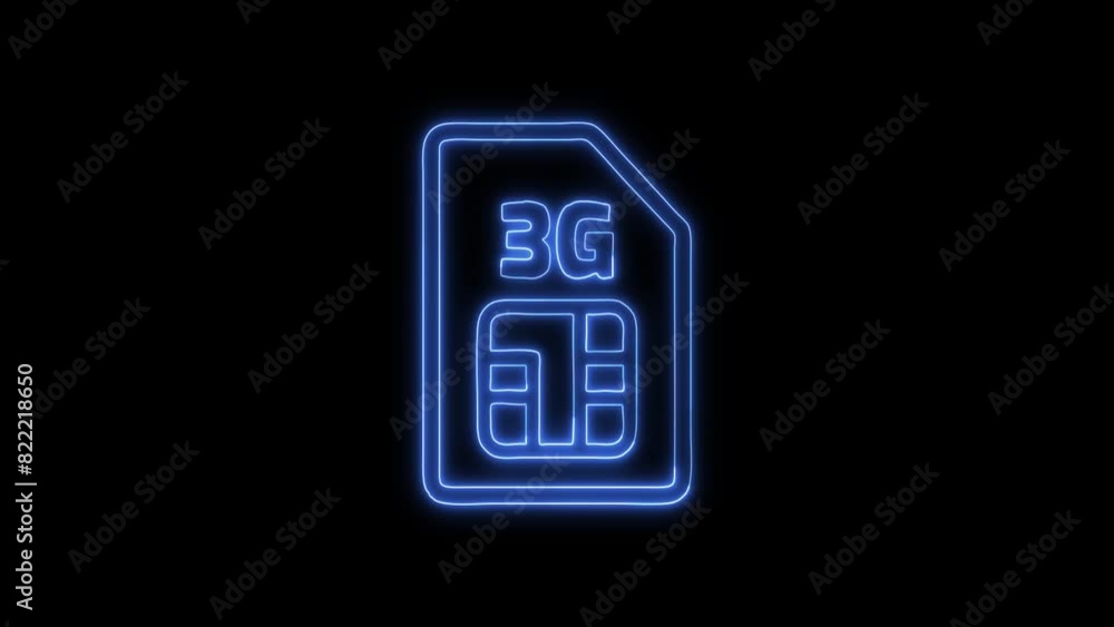 Neon 3G Sim Card Glowing Outline Icon and Symbol Animation on Black Background, HD Video Neon 3G Sim Card Glowing Outline Icon and Symbol Animation on Black Background, HD Video