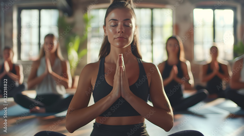 Group of people in yoga position Group of people in yoga position