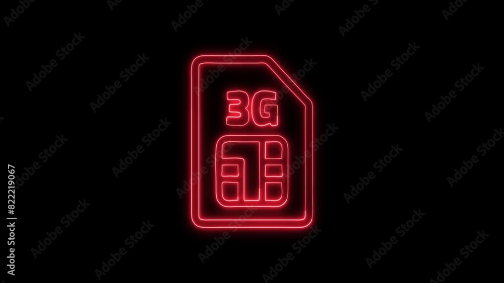 Neon 3G Sim Card Glowing Outline Icon and Symbol Animation on Black Background, HD Video Neon 3G Sim Card Glowing Outline Icon and Symbol Animation on Black Background, HD Video