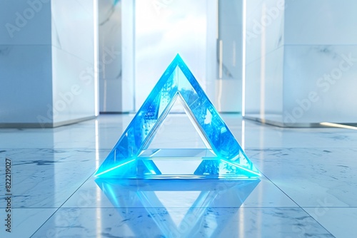 a blue triangle on a marble floor photo