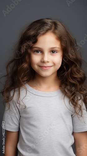 Gray background Happy european white child realistic person portrait of young beautiful Smiling child Isolated on Background Banner with copyspace blank 