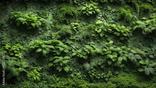 A green wall covered in various types of plants.