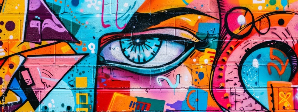 Obraz premium A vibrant, street art background with bold graffiti and urban elements.
