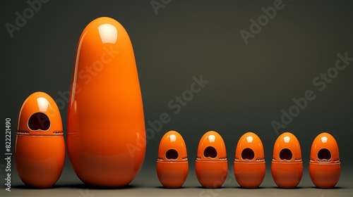 Row of orange matryoshkas against orange background. photo