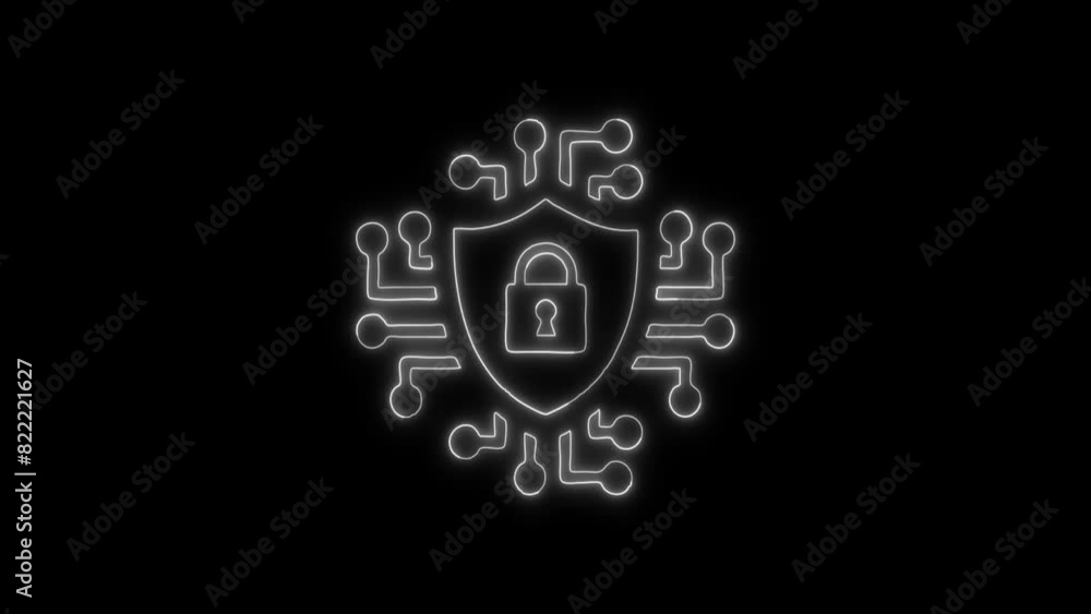 Neon Encryption Glowing Outline Icon and Symbol Animation on Black Background, HD Video Neon Encryption Glowing Outline Icon and Symbol Animation on Black Background, HD Video