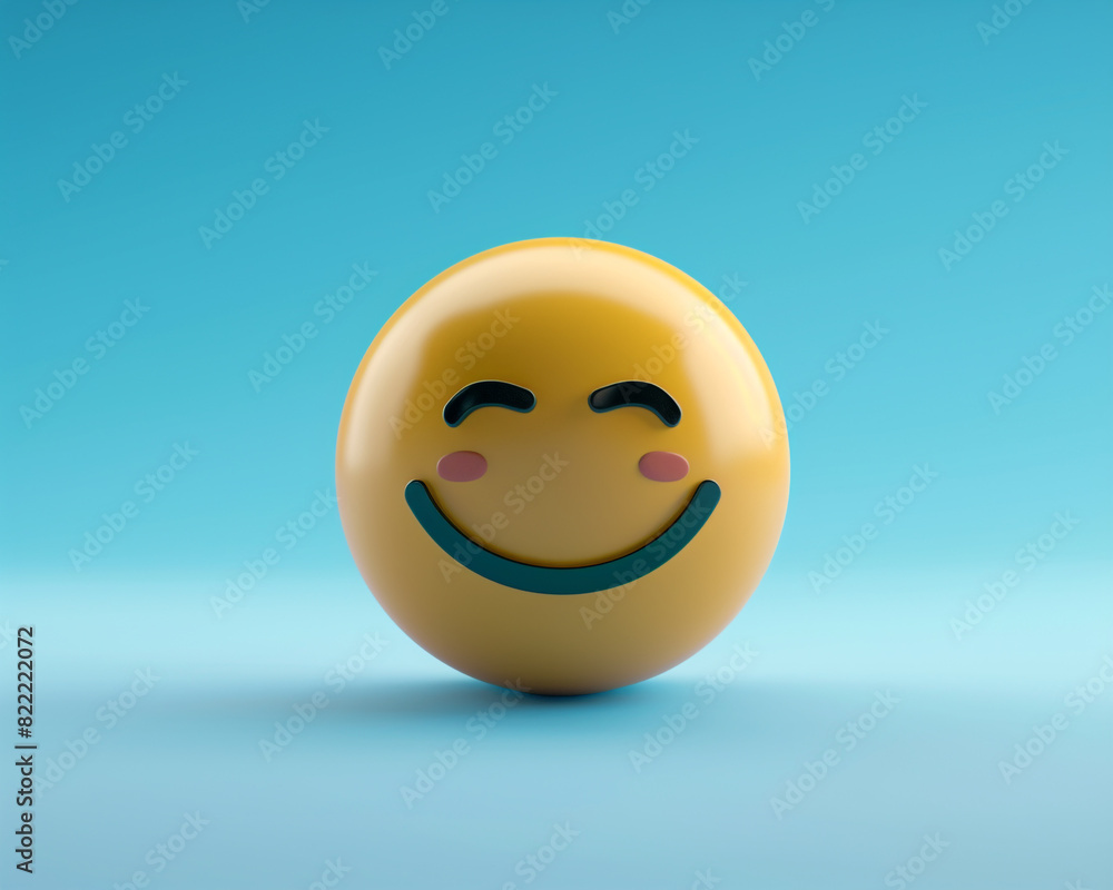 A minimalist 3D of a single yellow smiling emoji on a solid blue background. A minimalist 3D of a single yellow smiling emoji on a solid blue background.