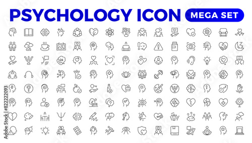 Psychology and mental line icons collection. Big UI icon set in a flat design. Thin outline icons pack. Vector illustration