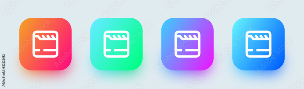Film line icon in square gradient colors. Cinema signs vector illustration. Film line icon in square gradient colors. Cinema signs vector illustration.