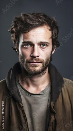 Gray background sad european white man realistic person portrait of young beautiful bad mood expression man Isolated on Background depression anxiety fear 