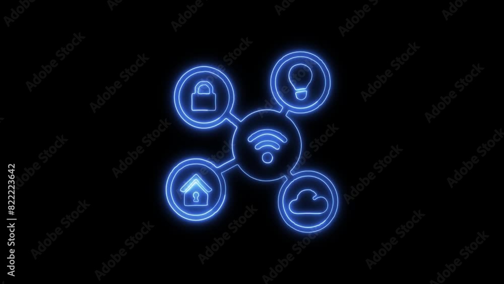 Neon IoT Glowing Outline Icon and Symbol Animation on Black Background, HD Video Neon IoT Glowing Outline Icon and Symbol Animation on Black Background, HD Video