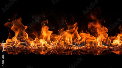 Fire flames on black background, fire texture background, fire flames background