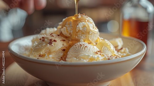sweet and savory dessert, pouring warm honey sauce over cold cottage cheese ice cream creates a delicious sweet and savory mix that will satisfy any dessert craving