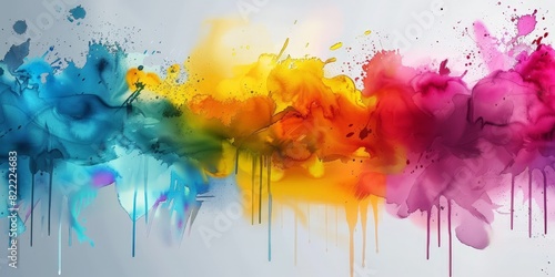 Colorful watercolor splash paint background  colorful splashes and paint drips on a white background  watercolor stain with paint splatter  banner abstract color ink explosion