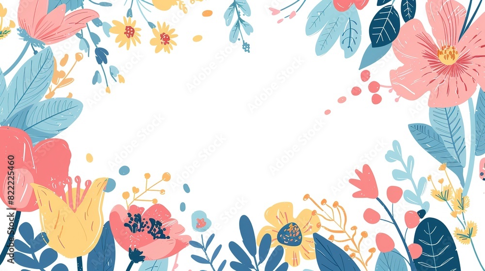 Naklejka premium cute spring flower frame cute cartoonish page print border design, with blank empty space for mock up message background