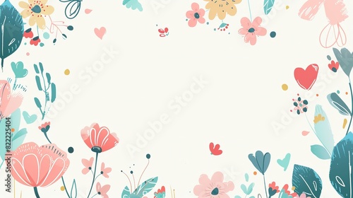 cute spring flower frame cute cartoonish page print border design  with blank empty space for mock up message background