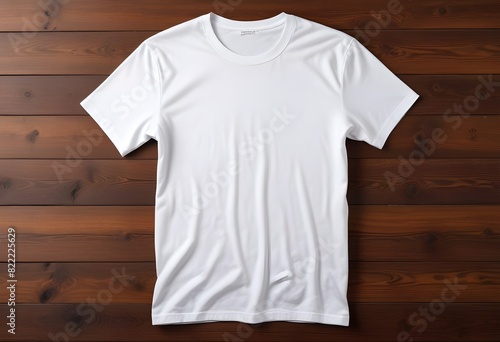 A plain white t-shirt on a wooden background