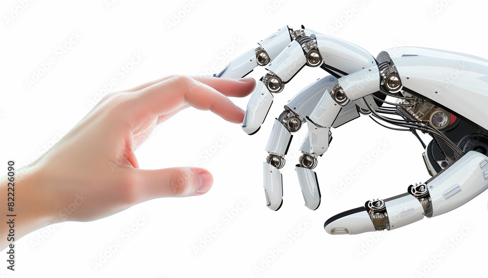 Robot and human hand touching finger tips - ai generative Robot and human hand touching finger tips - ai generative