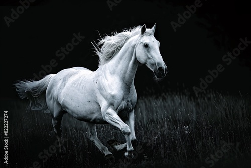 a white horse running in a field © Andrei